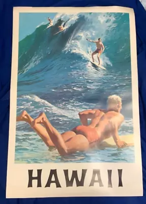 Vintage United Airlines Travel Poster Hawaii Surf Big Wave   1969  Chas Allen • $800