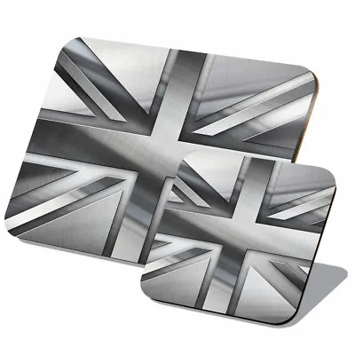1x Cork Placemat & Coaster Set - Silver Metallic Union Jack Flag #21865 • £14.99
