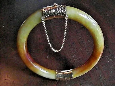 Ming's Hawaii Green & Light To Deep Amber 14kgold Vintage Hinged Bangle Bracelet • $3189