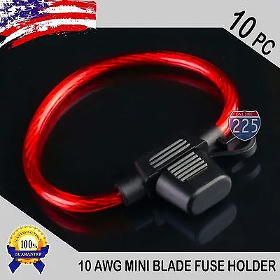 10 Pack 10 Gauge GA. APM ATM MINI Blade Inline Fuse Holder Wire Cable Waterproof • $10.99