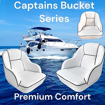 Boat Seat Captains Bucket Series Helm Chair White Black Pipe 1 Pair Marine Seats • $600
