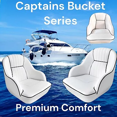 Boat Seat Captains Comfort  Bucket Series Helm Chair White Black Pipe 1 Pair • $600