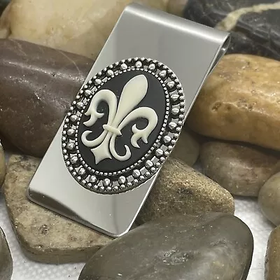 Fleur-de-lis Cameo Crown Irish Lily Greek Money Clip Stainless Steel  Wedding • $22.50