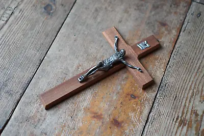 Vintage Italian Wood Metal Crucifix Jesus Cross Wall Hanging Small • £25