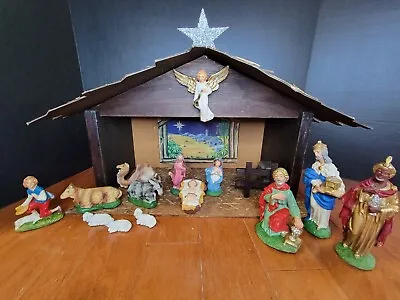 Vintage Nativity Set Scene Musical Wooden Stable Manger Made In Italy Figurines • $33.74