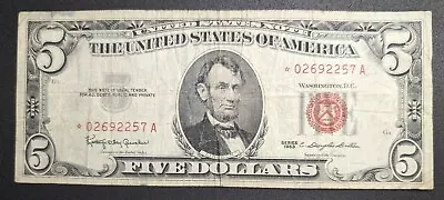 Star Note 1963 U.S. $5 Five Dollar Red Seal Circulated Condition Note      (002) • $19.99