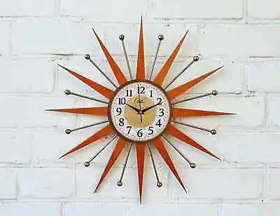 22  Wall Clock Starburst  George Nelson Style 1970s Gold Clock Vintage Modern • $167