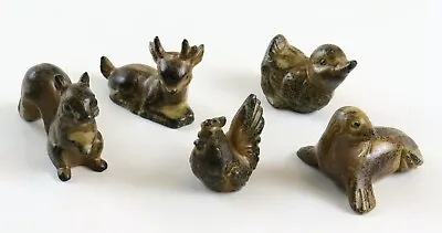 Stone Look Ceramic Miniature Animal Figurines Mixed Lot Of 5 Hen Seal Etc. • $21.92