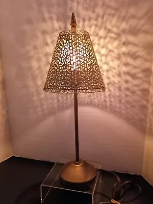 Vintage Moroccan Style Pierced Brass Candlestick Nightlight Table Lamp No Bulb • $25.49