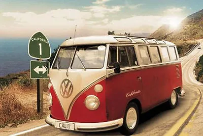 VW CALIFORNIA CAMPER - ROUTE ONE  POSTER - 24x36 BEACH VOLKSWAGEN VINTAGE 33441  • $10.40