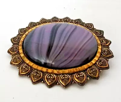 Vintage Purple Black Swirl Brooch Pin West Germany Gold Tone Filigree 2  • $34.95