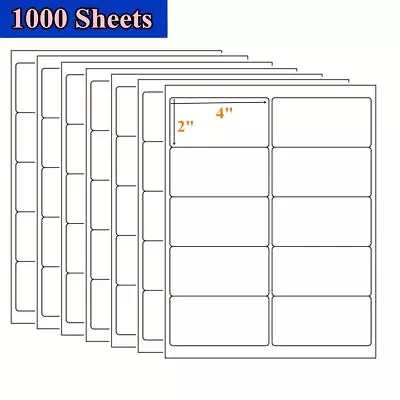 10000 2x4 Adhesive Mailing Postage Shipping Labels 10 Up 1000 Sheet Laser Inkjet • $67.76