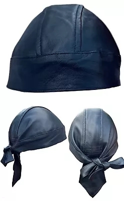 Unisex Bikerpunk Pirate Durag Cap 100% Real Cowhide Leather Free Size Adjustab • £24.99