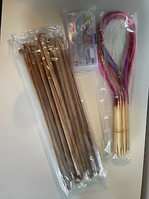 36 Piece (18 Pairs) Bamboo Knitting Needles+18x Bamboo Circular Knitting Needles • £6.50