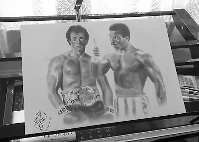 Rocky Balboa Apollo Creed Boxing Film Hand Drawn Art Print Collectable A3 Canvas • £20