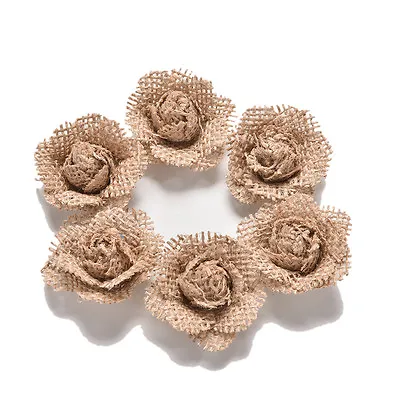 £2.30 • Buy 6x Handmade Jute Hessian Burlap Flowers Rose Shabby Chic Wedding Decor Rustic*TM