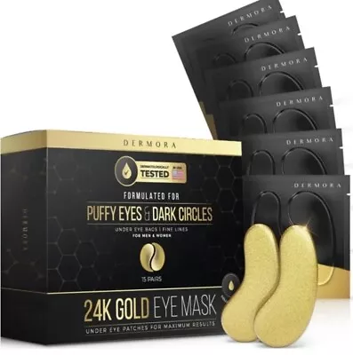 DERMORA 24K Gold Eye Mask Puffy Eyes And Dark Circles Treatments Look Less Tired • $15