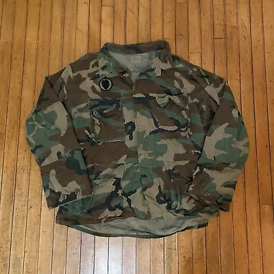 VTG Army Jacket Mens Large Green Camo Hot Weather Coat Woodland Military 80s • $24.99