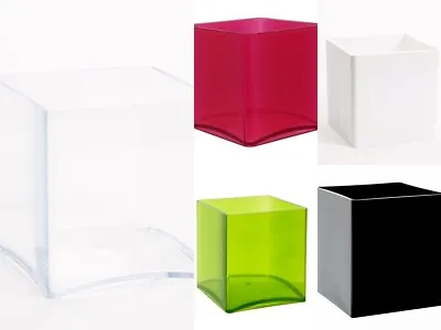 Acrylic Cube Vases In Various Colours 15cm X 15cm X 15 Lightweight Container • £4.99