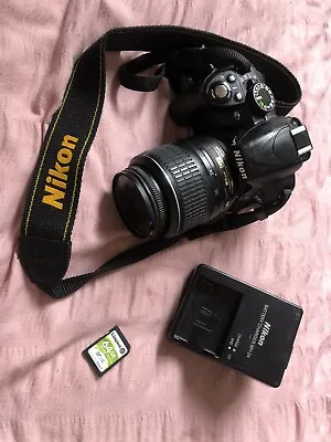 Nikon D3100 Digital SLR Camera & AF-S DX 18-55mm + Battery Charger + 64GB SD • £145