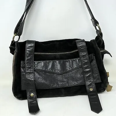 Dark Matter Leather And Suede Hobo Belt Messenger Bag Purse Black Moto • $44.99