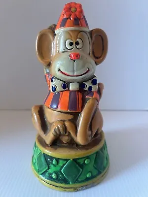 Vintage 60’s Groovy Chalkware Circus Monkey Bank No Stopper Retro Bright Colors • $24.90