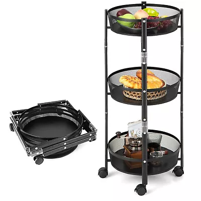 Giantex Kitchen Trolley Cart 3-Tier Folding Storage Rack Basket Wheels Metal • $49.95