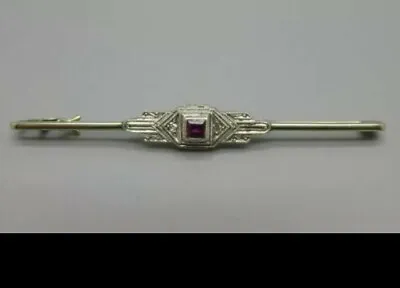 £295 • Buy Art Deco 18ct Gold, Ruby And Rose Cut Diamond Brooch, Circa 1920, 5.5cm, 2.6g