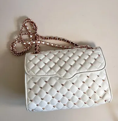 Rebecca Minkoff White Quilted Rose Gold Studs/straps Mini Affair Shoulder Bag • $40
