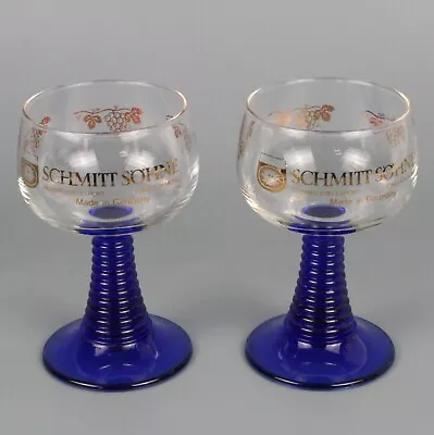 Schmitt Sohne Goblet Blue Beehive Glass Stem Gold Grapevine Cordial Beer Germany • $16.95