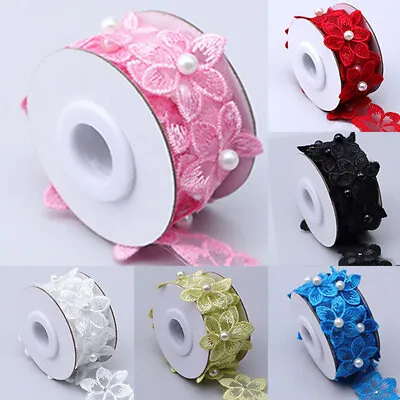 1 Roll Flower Lace Trim Beaded Ribbon Embroidered Edge Sewing Wedding Decor CA • $1.89