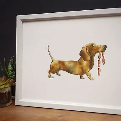 Sausage Dog Art Print Of Watercolour Painting Framed Picture Wall Art Dachshund • $24.87