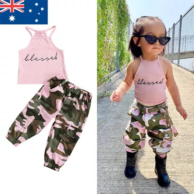 Toddler Kids Girls Summer Clothes Set Halter Tanks Tops+Camouflage Pants Outfits • $27.49
