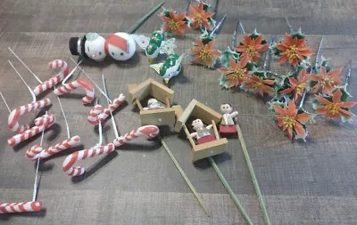 Vintage Plastic Christmas Floral Flower Holly /Candy Cane Pick Stems Lot Of 24+ • $18