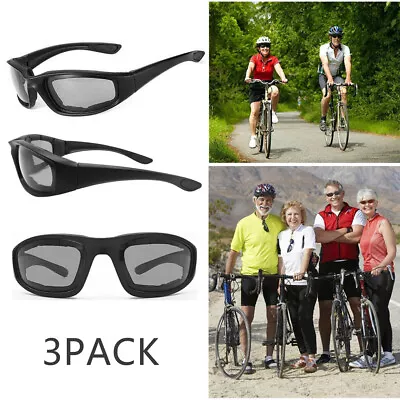 3x Chopper Padded Riding Glasses Motorcycle Sunglasses Anti UV Windproof Goggles • $9.78