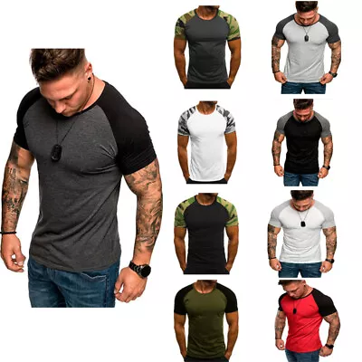 Summer Mens Tight Fit Muscle Short Sleeve T-Shirt Gym Sport Tee Shirts Tops • £8.64