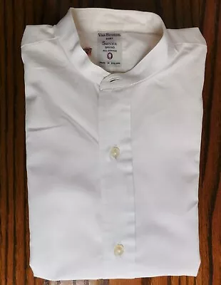 Mens White Tunic Shirt Van Heusen Service Size 14 Collarless Vintage 1970s • £32