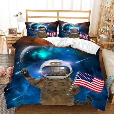 $49.91 • Buy 3D Space Cat Planet Galaxy Meteor Duvet Cover Quilt Cover Pillowcase Bedding Set