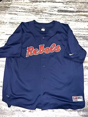 Ole Miss Rebels NCAA Blue Nike Stitched Button Up Baseball Jersey Men's Size 3XL • $125