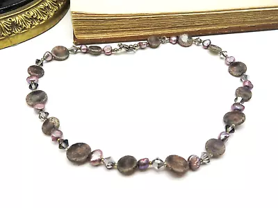 Retro Purple Crystal Pearl Mixed Material Bead Necklace RR21 • $17.99