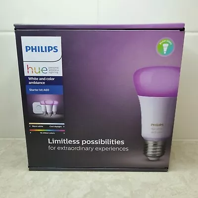 Philips Hue White & Color Ambiance Starter Kit A60 E27 Socket 3 Globes 1 Bridge • $249.90