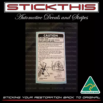 Holden/HDT/HSV VB VC VH VK VL - Sedan Boot Jack Instruction/Usage Decal/Sticker • $17.80