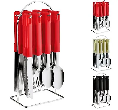 24pc Cutlery Dinner Set Rack Forks Teaspoons Tea Spoons Drainer With Metal Stand • £12.49