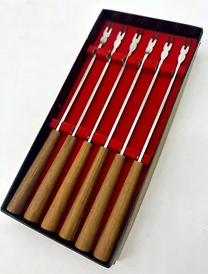 6 Vintage Stainless Steel Fondue Forks W/ Teal Wood Handles- Japan *Ships Fast • $17.60