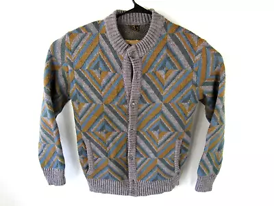 Vintage Lis Italy Made Acrylic Wool Cardigan Mens Large Button Grandpa Sweater • $29.94