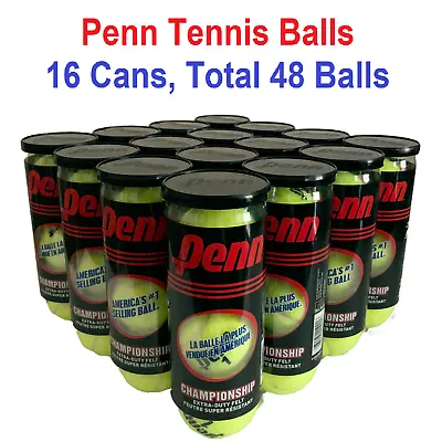 $69.97 • Buy Penn Championship Tennis Balls Extra Duty Felt Brand New, 16 Cans Total 48 Balls