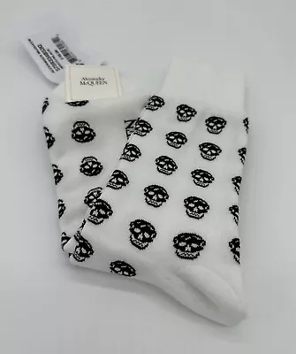 NEW Alexander McQueen Allover Skull Logo Crew Socks White Black Size Large • $34.99