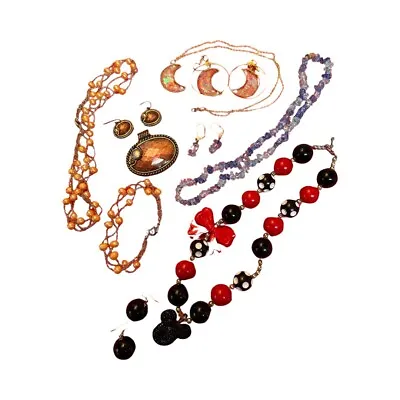 Necklace Set Lot Of 5 Genuine Pearls Seed Bead Enamel Acrylic Minnie Mouse Moons • $39.10