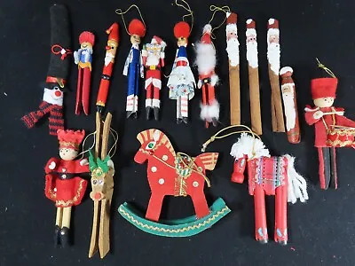 16 Vintage Clothespin Christmas Ornaments Mix Lot Spun Cotton Toy Soldier B8941 • $8.34