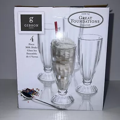 Gibson Home Milkshake Glasses Embossed 13 Oz. Set Of 4 New In Box 7.5  Tall • $25